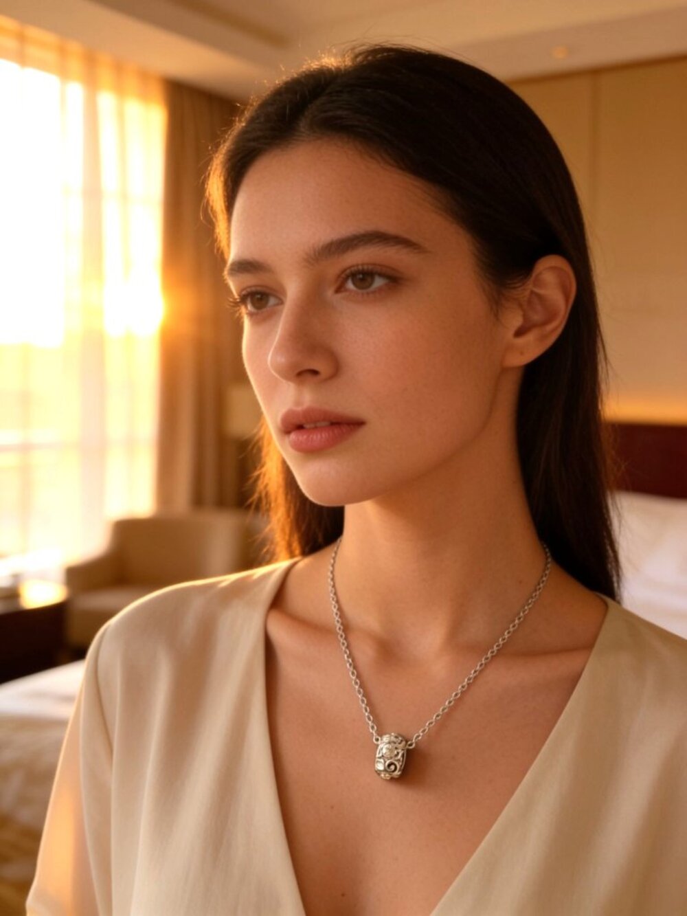 Avon Beautiful Round Clear Stone Studded Silver Color Necklace.